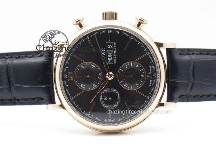 MIROTIME 0516 Portofino Chrono RG Black Dial on Black Leather Strap A HighPerformance 7389